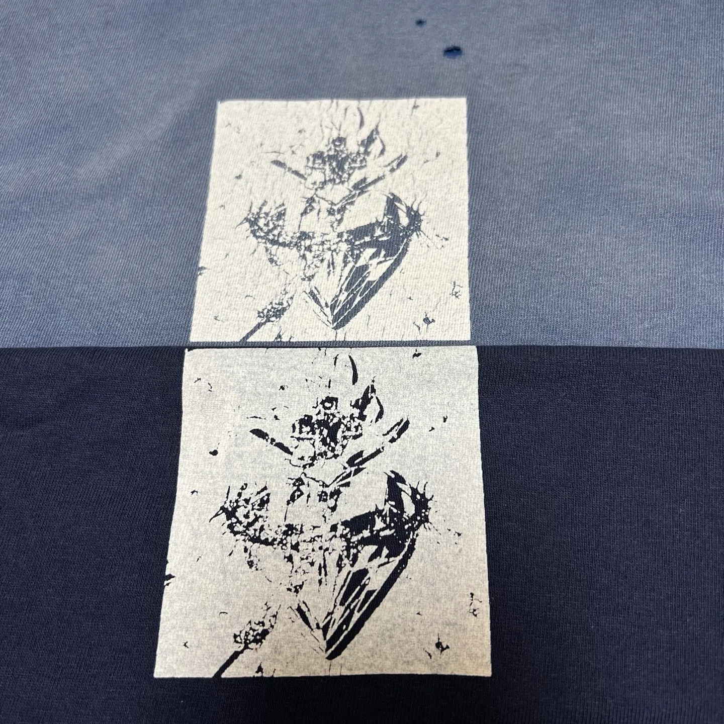 Printing proofing SAINT Mxxxxxx REALITY SCHOOL SS_TEE/NVY Slogan distressed short-sleeves Washed blue S-XL Garment dyeing Ma Liu fading Super complex shearing and destruction treatment Correct version Cylindrical fabric Customized original consistent main mark/wash mark Original consistent silver powder printing Distressed treatment